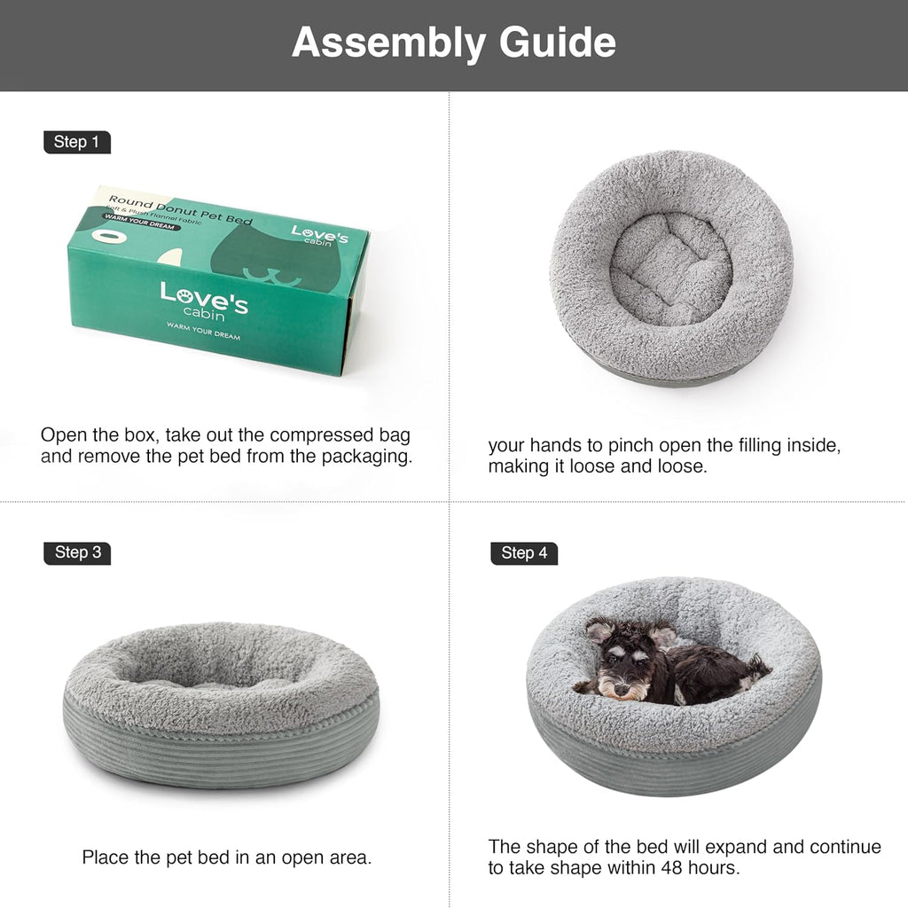 Love's cabin Round Donut Cat and Dog Cushion Bed, 24in Pet Bed for Small or Medium Dogs, Anti-Slip & Water-Resistant Bottom, Soft Durable Fabric Pet Beds, Washable Calming Cat Bed Pure Gray