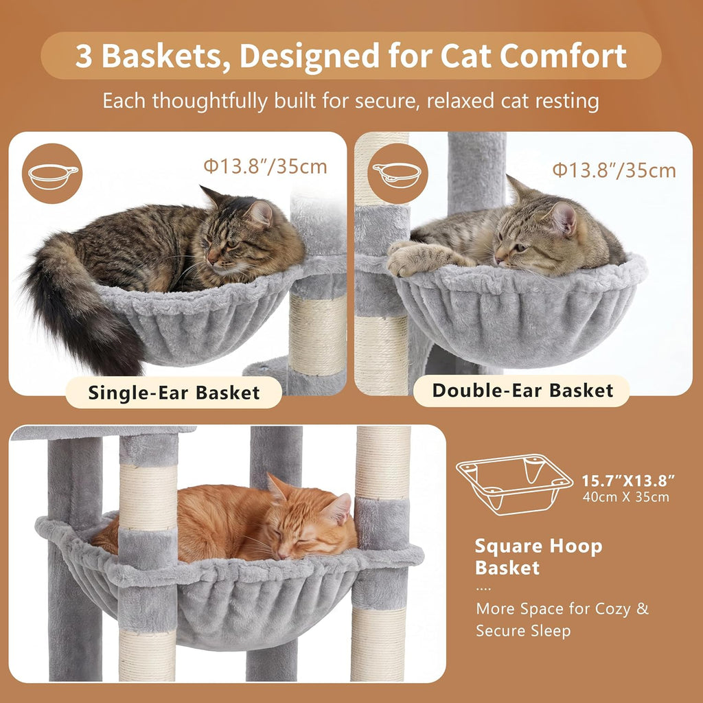 Heybly Cat Tree, 74.8-Inch Spacious & Tall Cat Tower for Large Cats HCT062W