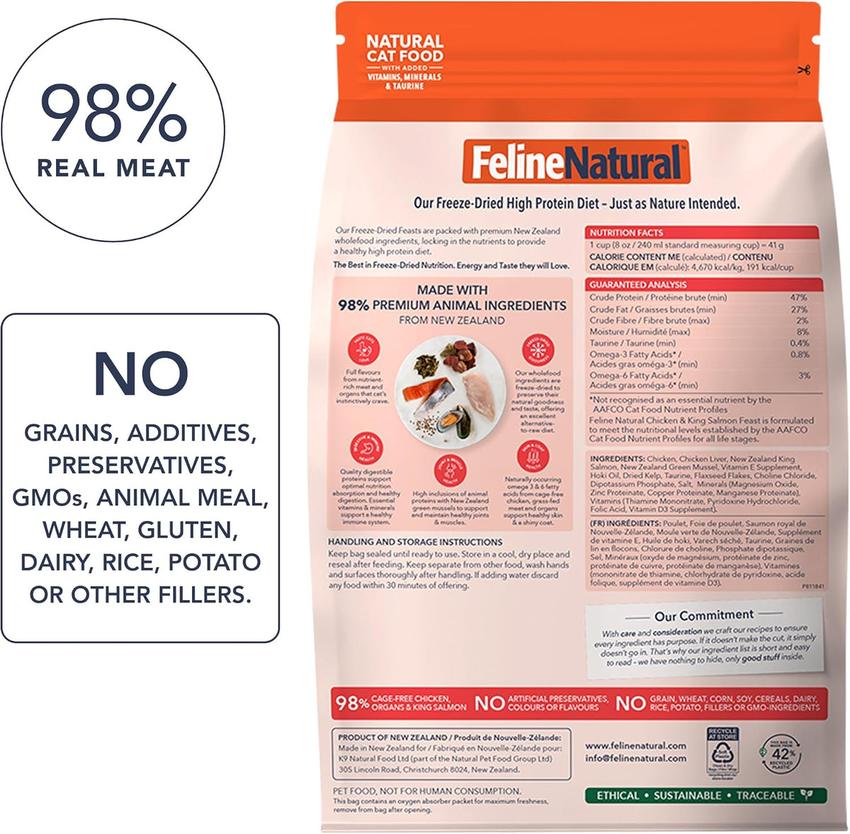 Feline Natural - High Protein Freeze Dried Dry Cat Food with 98% Meat