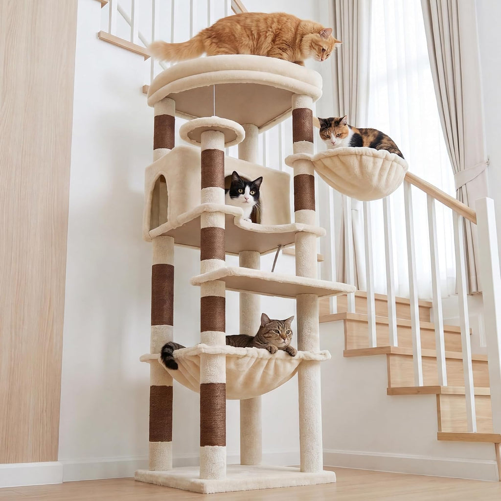 Heybly 53.1" Corner Cat Tree for Large Cats – Interactive Play HCT029MJ