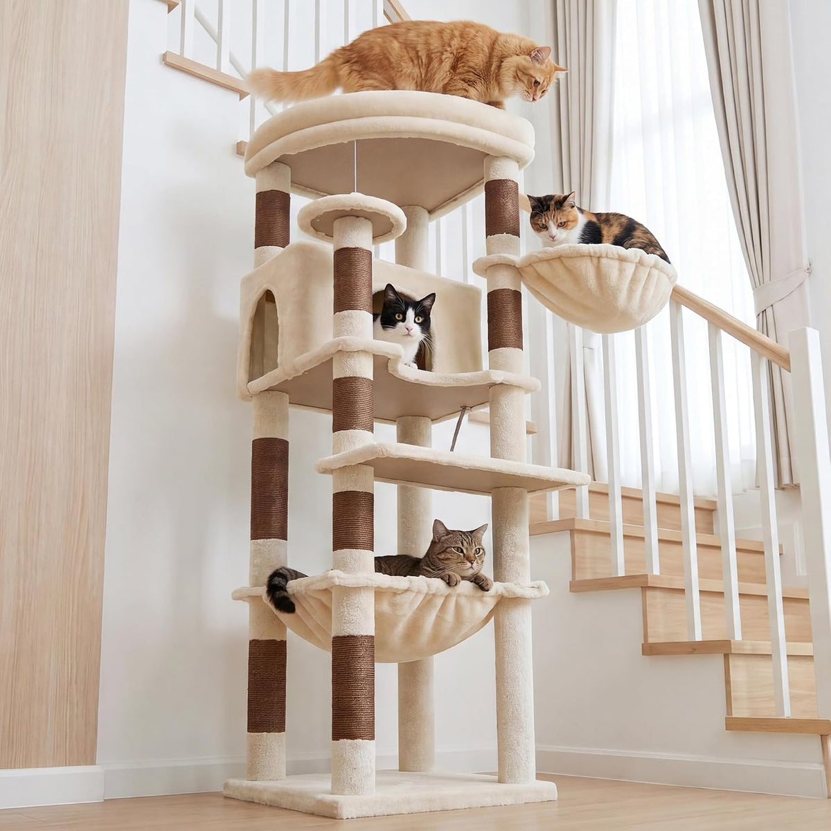Heybly 53.1" Corner Cat Tree for Large Cats – Interactive Play HCT029MJ