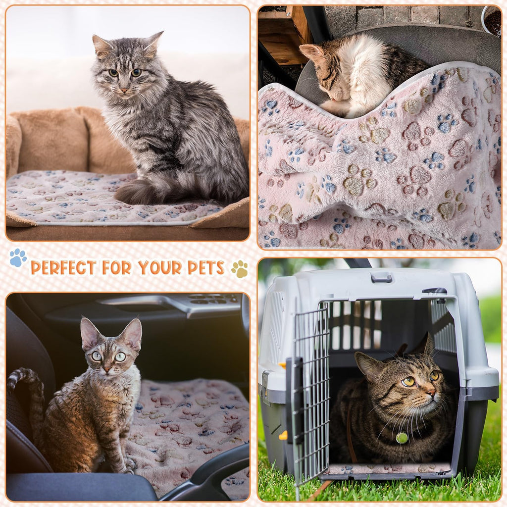 Tatuo 4 Pcs Fleece Dog Blankets for Puppy Cat, Beige, 24 x 16 in, Paw