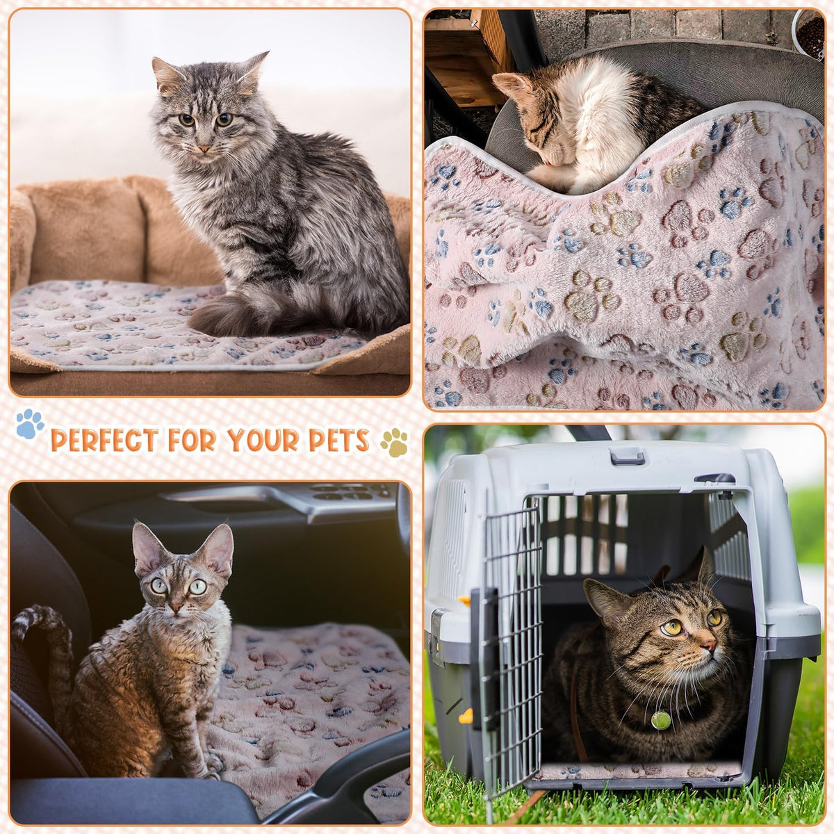 Tatuo 4 Pcs Fleece Dog Blankets for Puppy Cat, Beige, 24 x 16 in, Paw