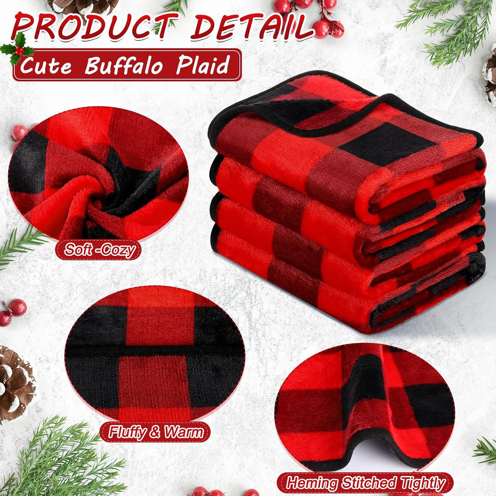 Tatuo 4 Pcs Fleece Dog Blankets for Puppy Cat, Red, 24 x 16 in, Plaid