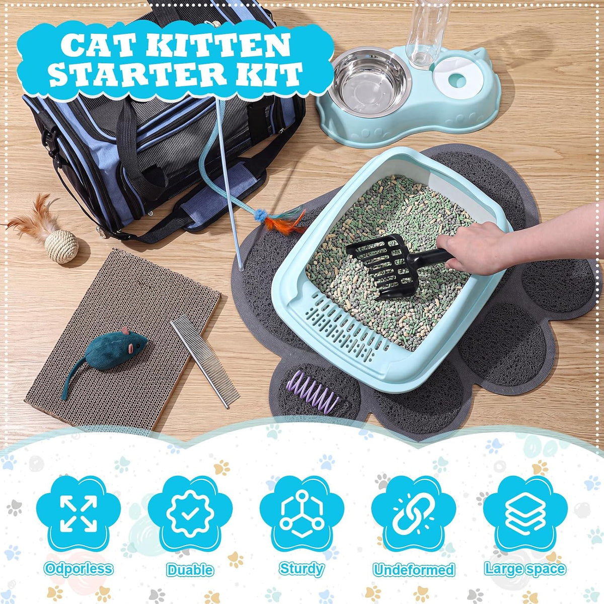 8 Pcs Kitten Supplies Starter Kit Cat Starter, Handbag, Blue