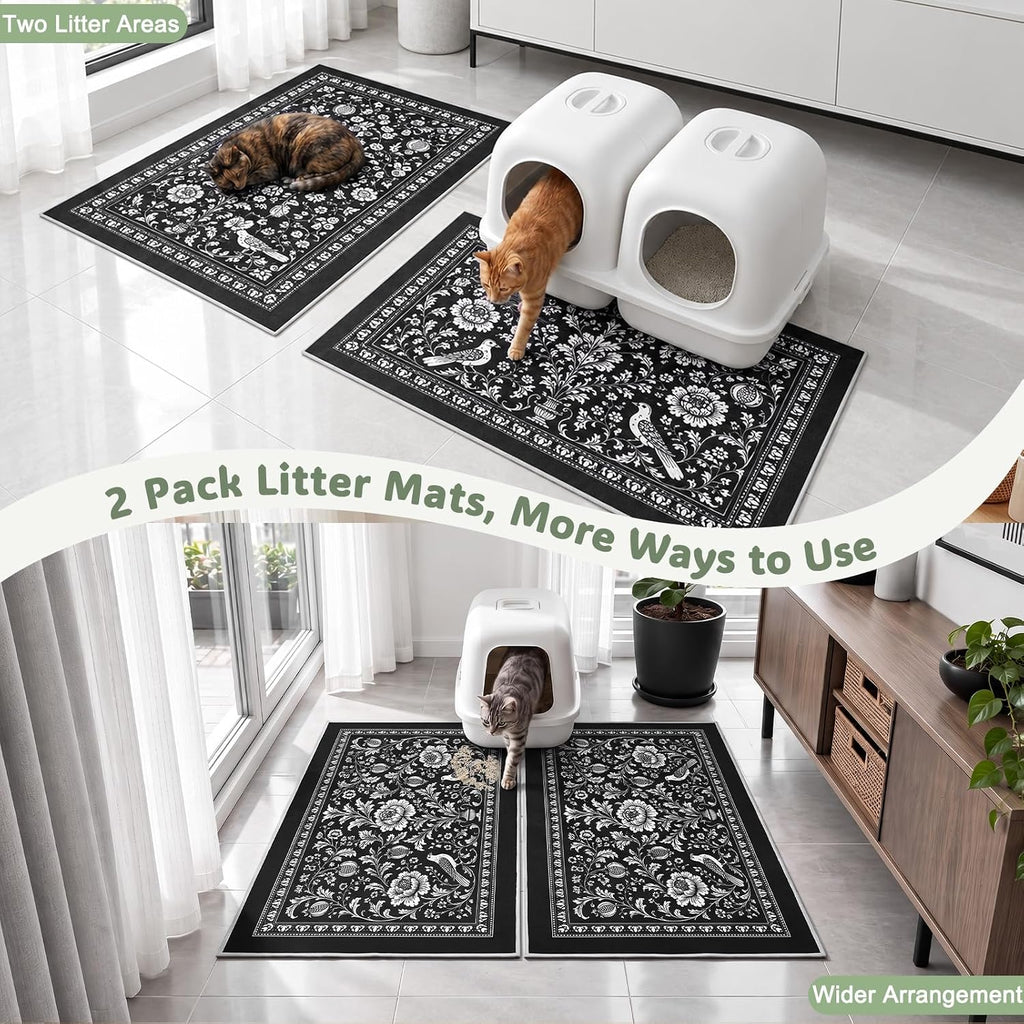 Bienbee Cat Litter Mat, 2 Pack 33" x 22" Machine Washable for Litter Boxes