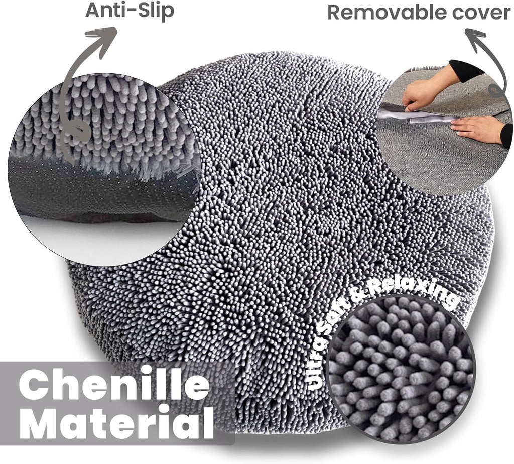 Muddy Mat® Cloud K-9 Dog Beds for Small Dogs & Cats, Soft & Relaxing Round Dog Bed, Chenille Material, Removable Cover, Washable & Dryer Safe – Grey Small(25'x25')