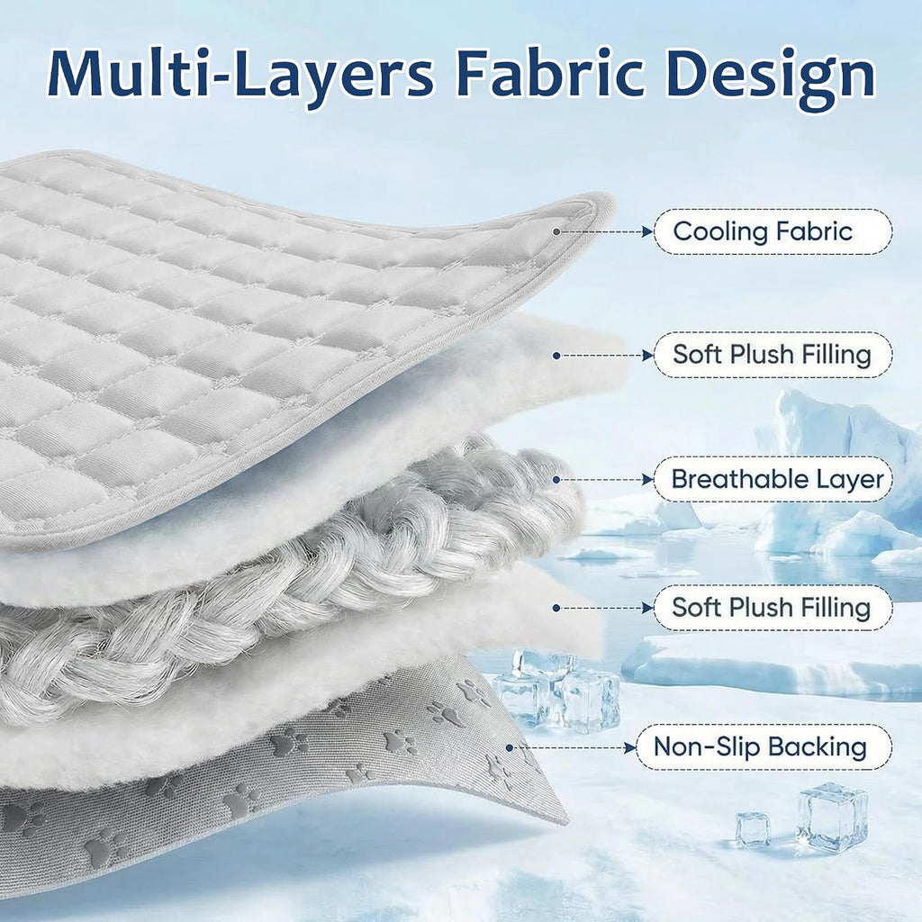 FunFurry Cooling Mat for Dogs，44"X32" Extra Large Pet Pad，Q-Max>0.5 Rapid Cooling Dense Weave Fabric，Washable Kennel Mat with Non-Slip Bottom (Light Grey, XL)