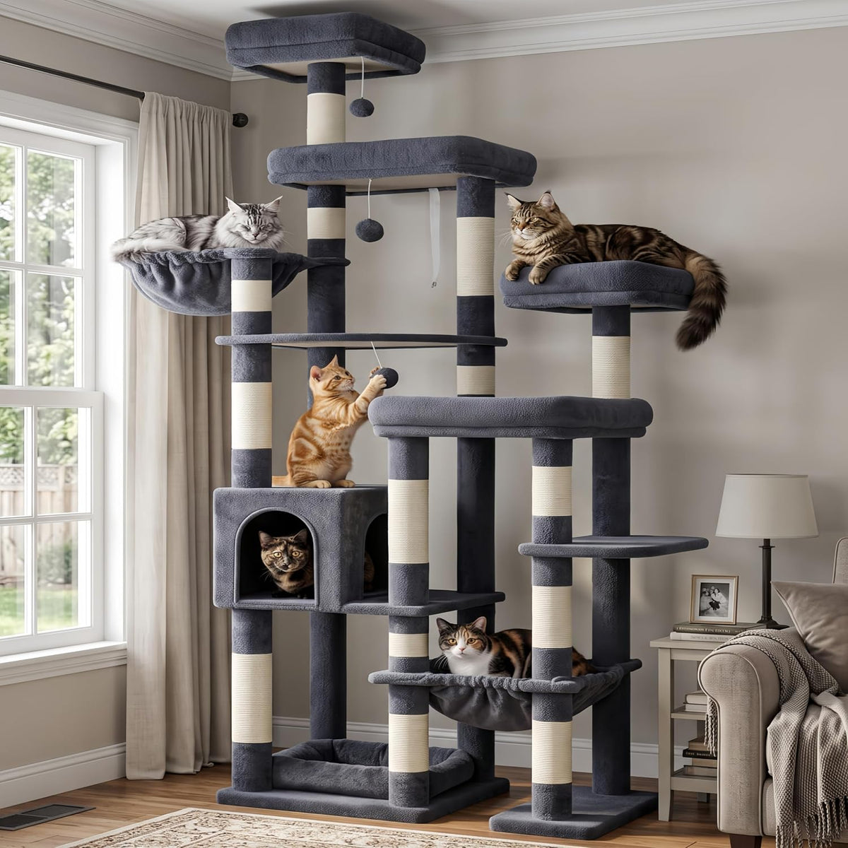 Hey-brother Cat Tree Tower, Wide Base, 5 Platforms for Multi-Cats, MPJ074G