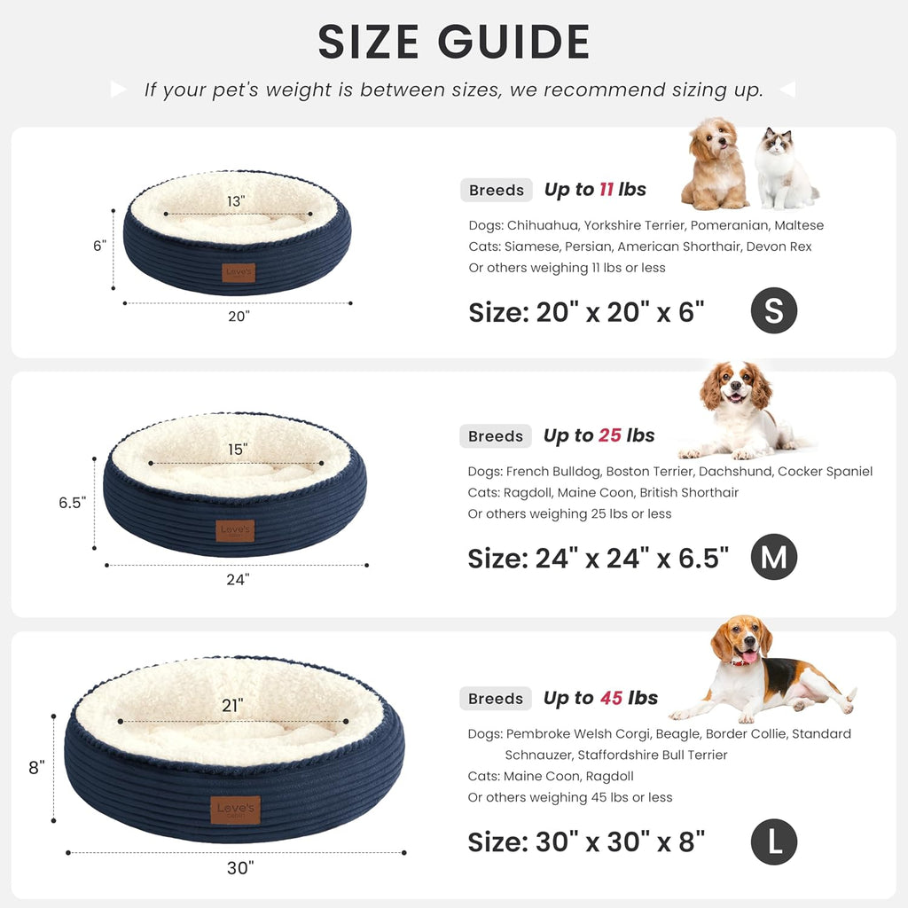 Love's cabin Round Donut Cat and Dog Cushion Bed, 20in Pet Bed for Cats or Small Dogs, Anti-Slip & Water-Resistant Bottom, Super Soft Durable Fabric Pet beds, Washable Luxury Cat Dog Bed Navy Stripe