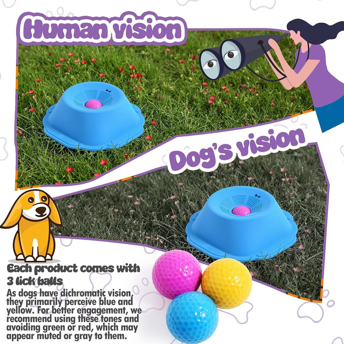Slow Feeder Dog Lick Bowl with Rolling Ball, Dog Enrichment Toy
