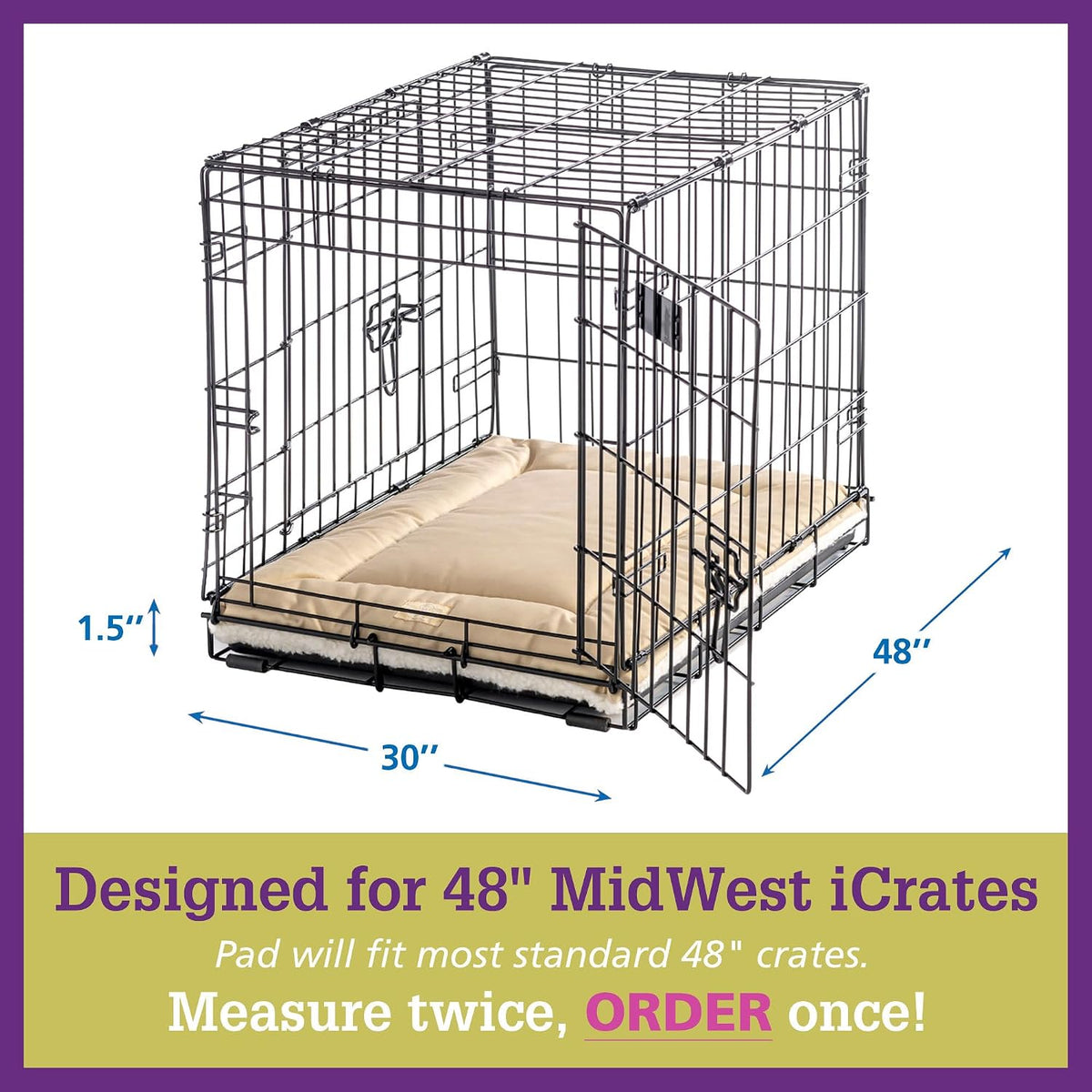 Pet Dreams Dog Crate Pad - Washable Kennel Mat, Crate Pads for Dog Cages, Non-Toxic, Flat Indoor Cat Bed, Fits iCrate 18, 24, 30, 36, 42, 48 Inches (Khaki, XX Large, 48")