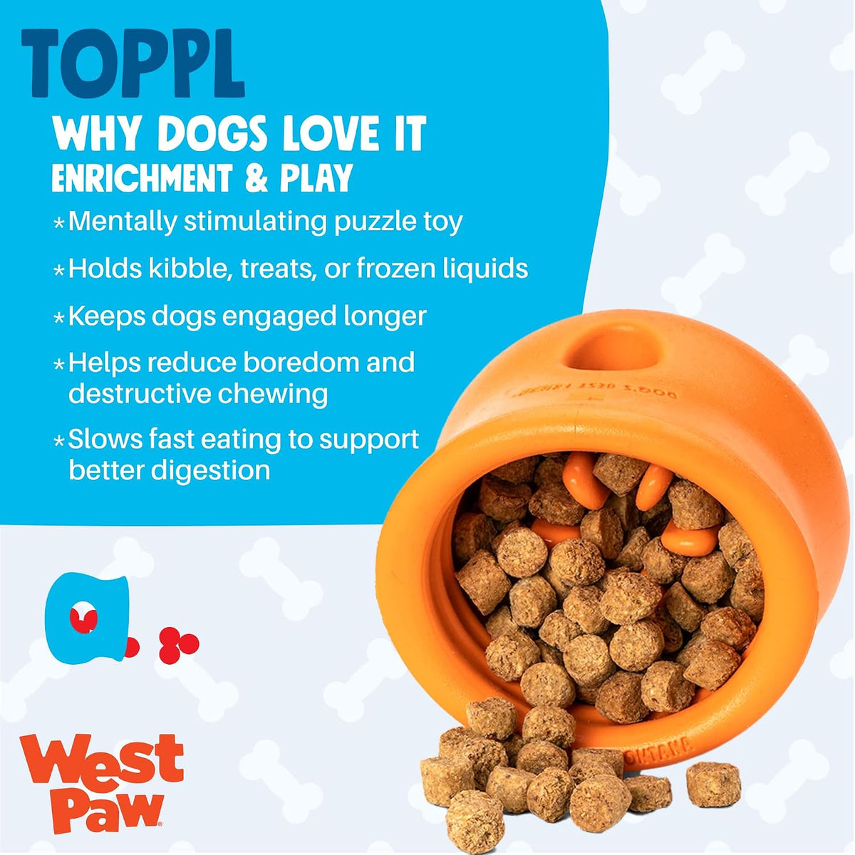 WEST PAW Zogoflex Toppl Interactive Treat Dispensing Puzzle Dog Toy for Mental Stimulation & Enrichment-Holds Kibble & Treats-Lickable, Freezable & Dishwasher Safe-Made in USA-XL-Granny Smith Green
