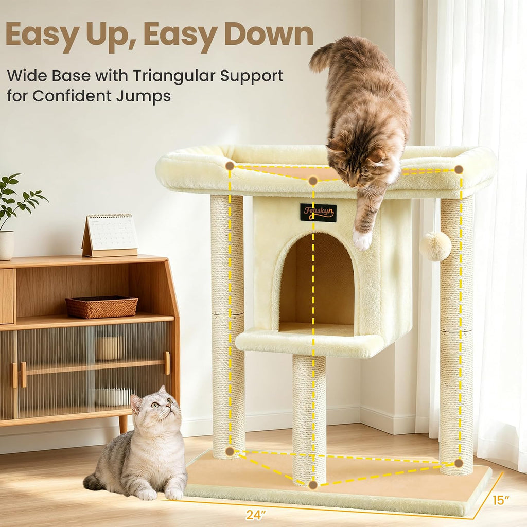 Cat Tree Tower Scratching Post for Indoor Large Adult Cats with Perch Bed