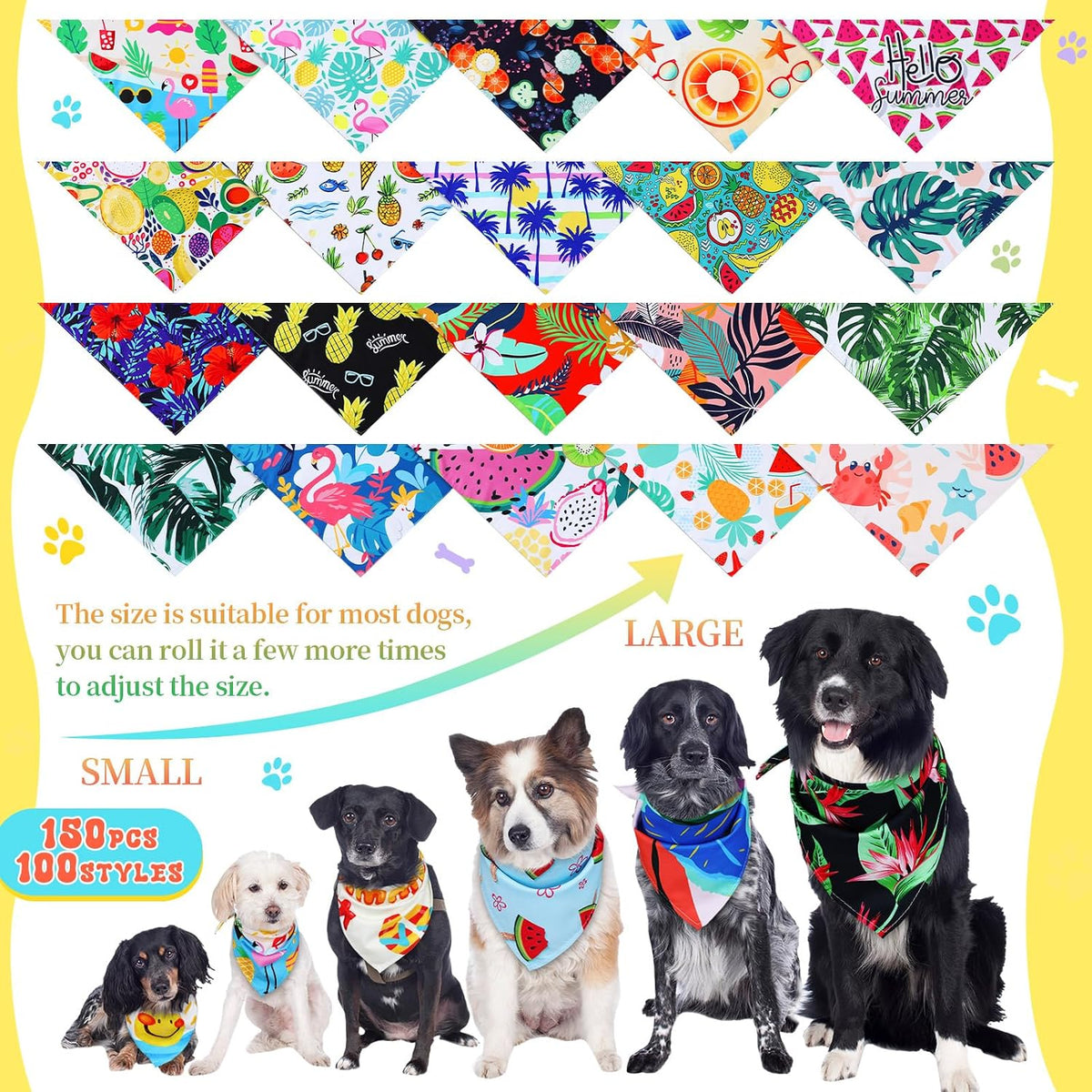 Huhumy 100 Pcs Hawaiian Dog Bandanas Bulk Summer Hawaiian Bandana for Dogs