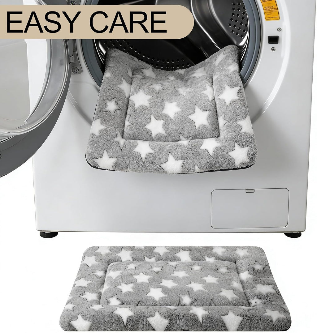 Dog Crate Mat, 4 Piece Reversible Pet Bed, Polyester, Machine Washable, Small Dogs & Cats, Rectangular(Gray Star, 30" L x 20" W x 1.5" Th)