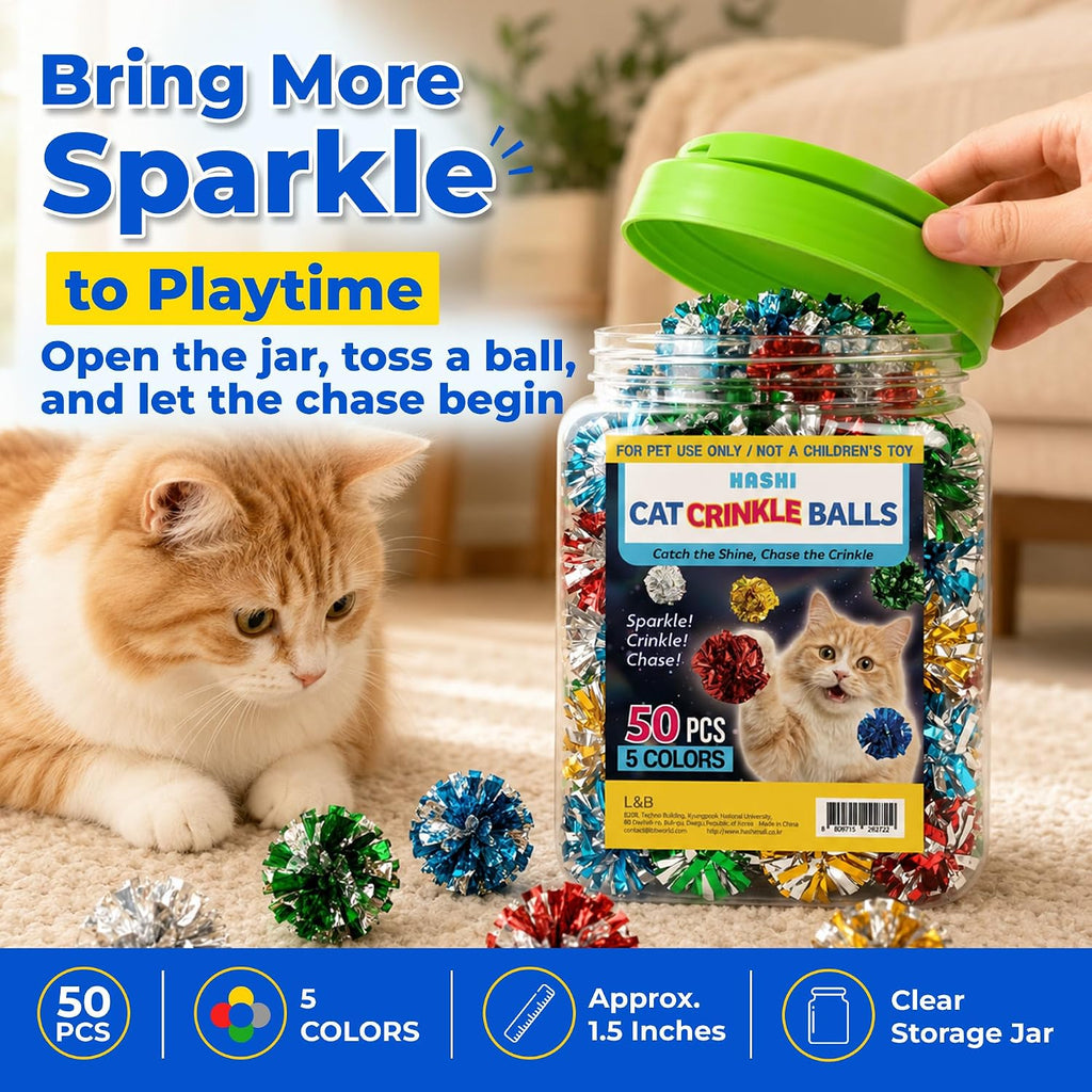 HA SHI Cat Crinkle Balls, 1.6 Inch, 50 Pack