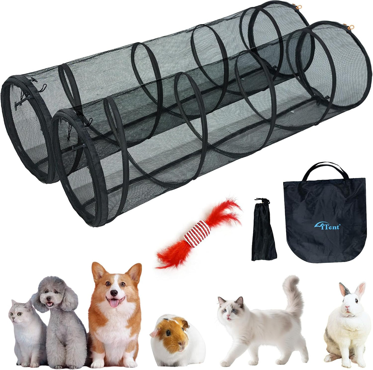 Cat Play Tunnel-for Indoor and Outdoor, Cat Play House, Cat Enclosures Easy to Connect with Two Zipper Doors,Product Size 59'' x 18'',2pcs /Set,Black,2 Packs
