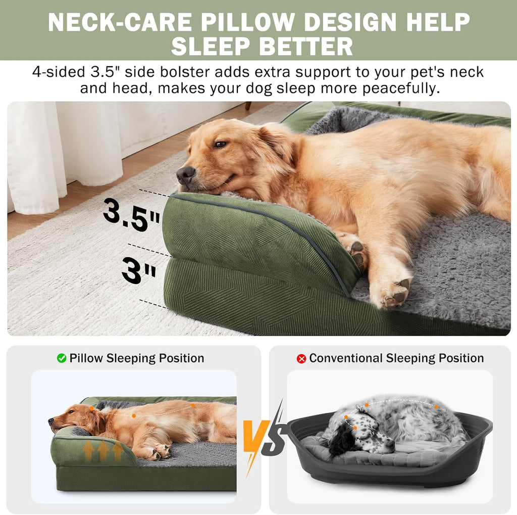 INVENHO Orthopedic Dog Beds Large Sized, XL Egg-Crate Foam Dog Couch with Washable Removable Cover, Waterproof Lining and Nonskid Bottom