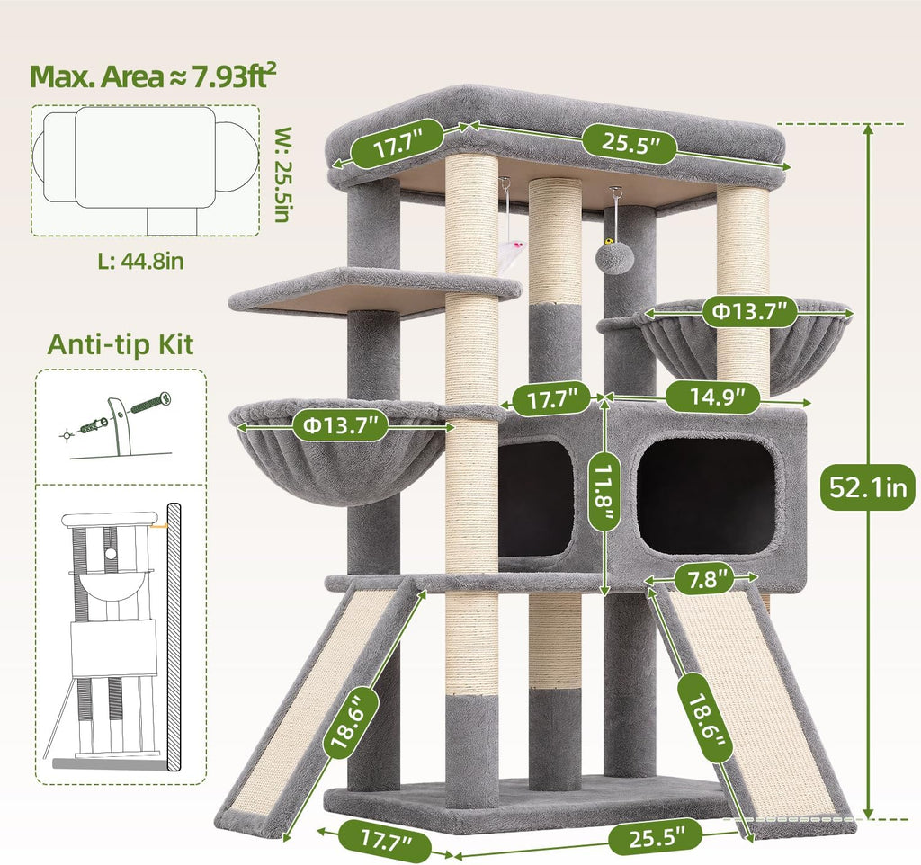Globlazer Heavy Duty Cat Tree for Large Cats, 25.5in Wide Top Perch, S52F