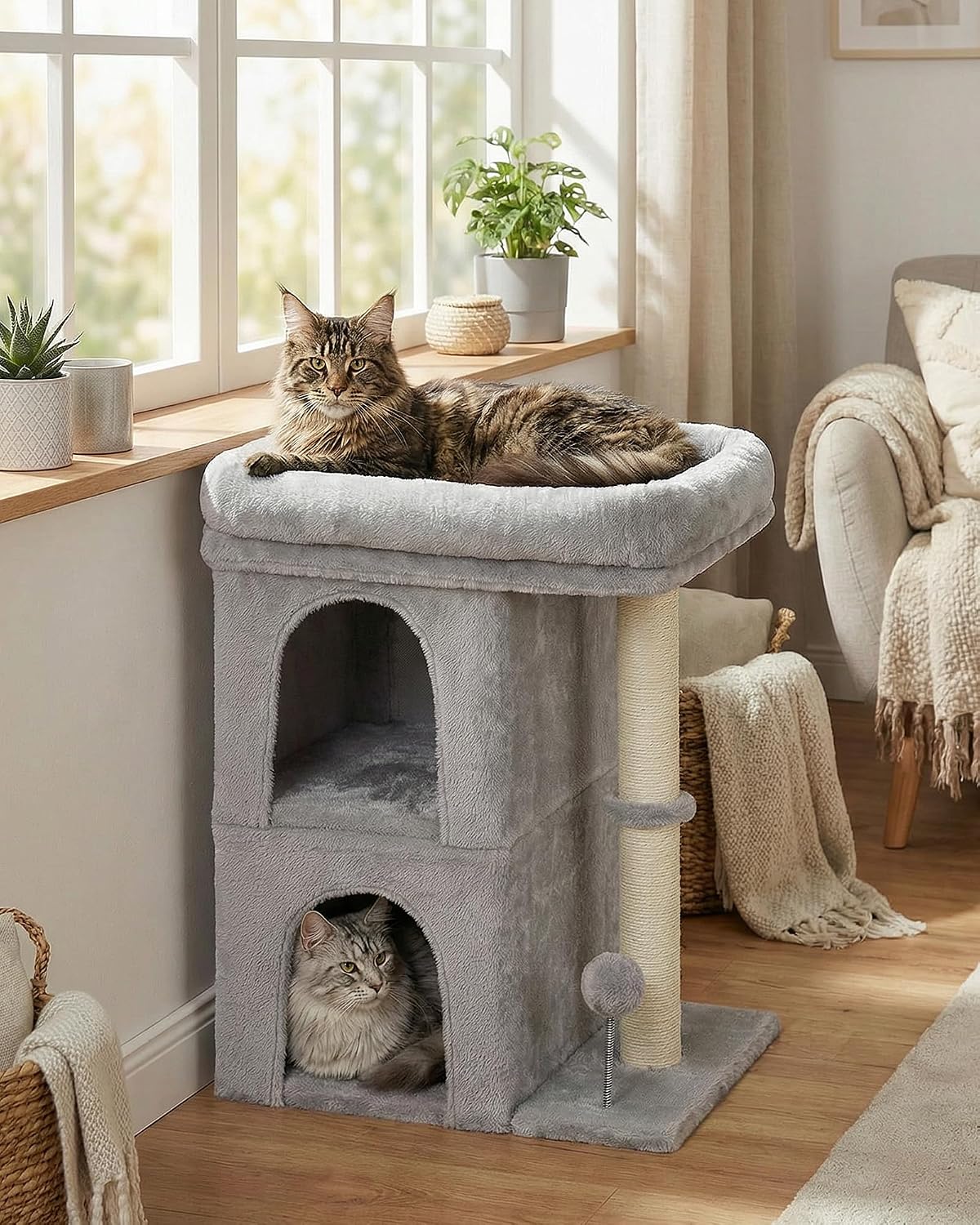 Aechonow Cat Tree for Large Cat,2 Cozy Cat Condo House for Large & Fat Cats