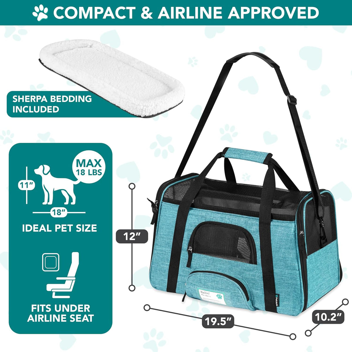 PetAmi Airline Approved Pet Carrier for Cats Small Dogs, Large Heather Blue