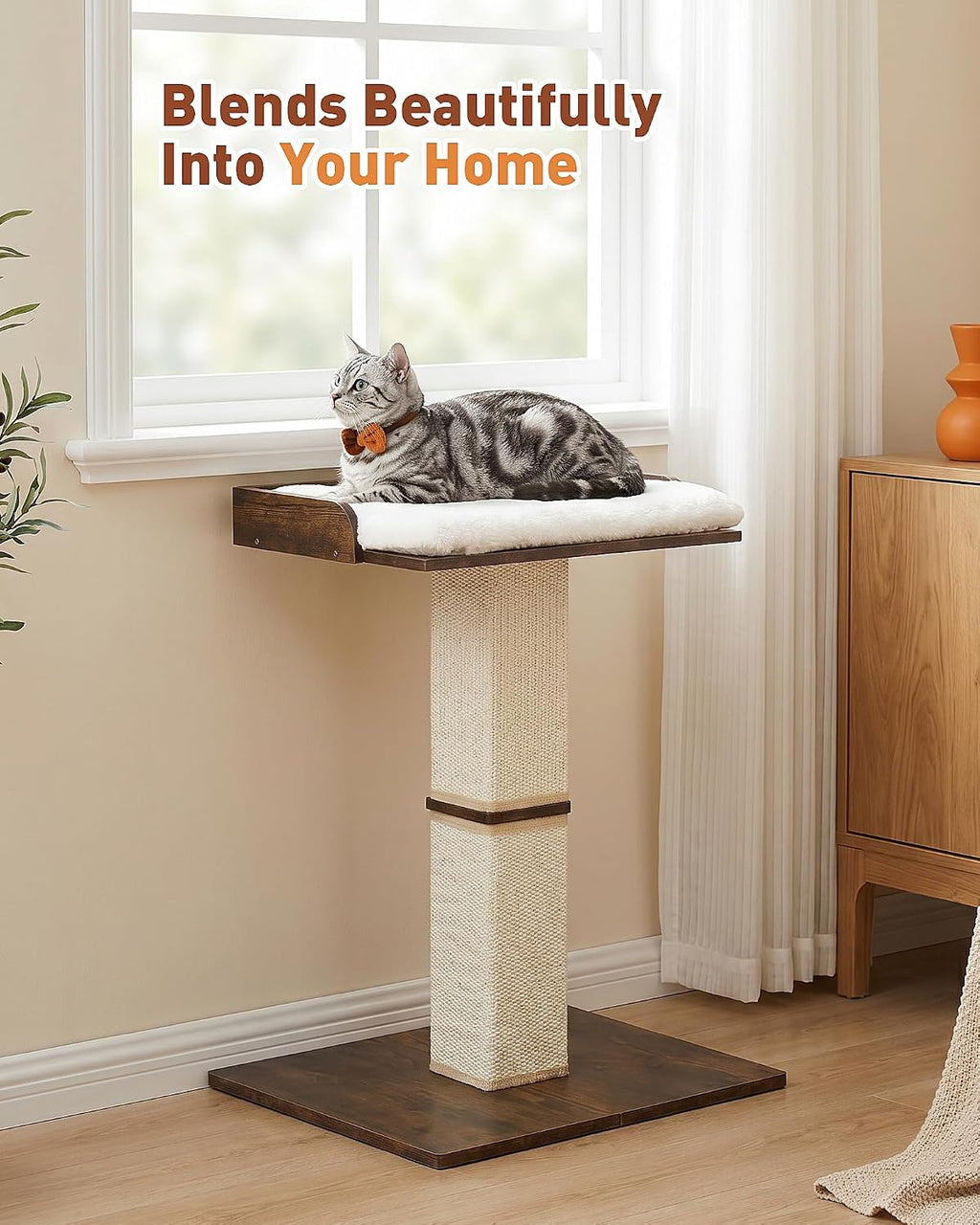 Retro Cat Scratching Post with Top Perch Bed for Indoor Cats