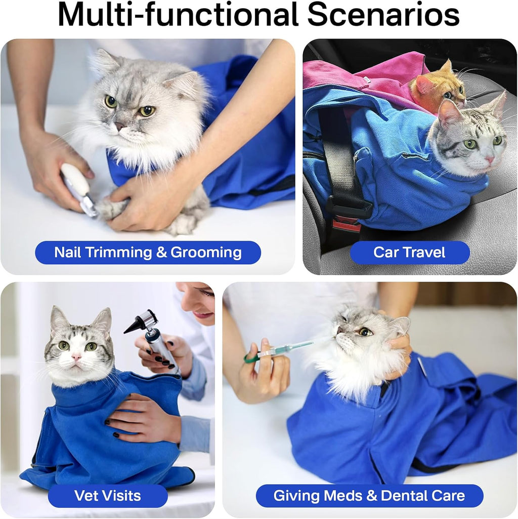 Cat Carrier Pouch for Medium Cats 10–20 lbs, Soft Cat Carrier with Upgraded Adjustable Strap, Durable Cotton Cat Bag for Nail Trimming, Medication & Vet Visits – Klein Blue