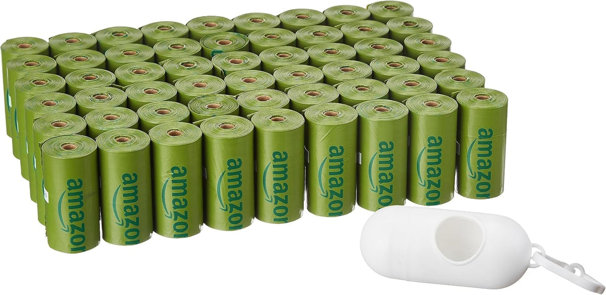 Amazon Basics Premium Leak Proof Dog Poop Bags with Dispenser and Leash Clip, Cucumber Scented, 13" x 9", (Pack of 4860)