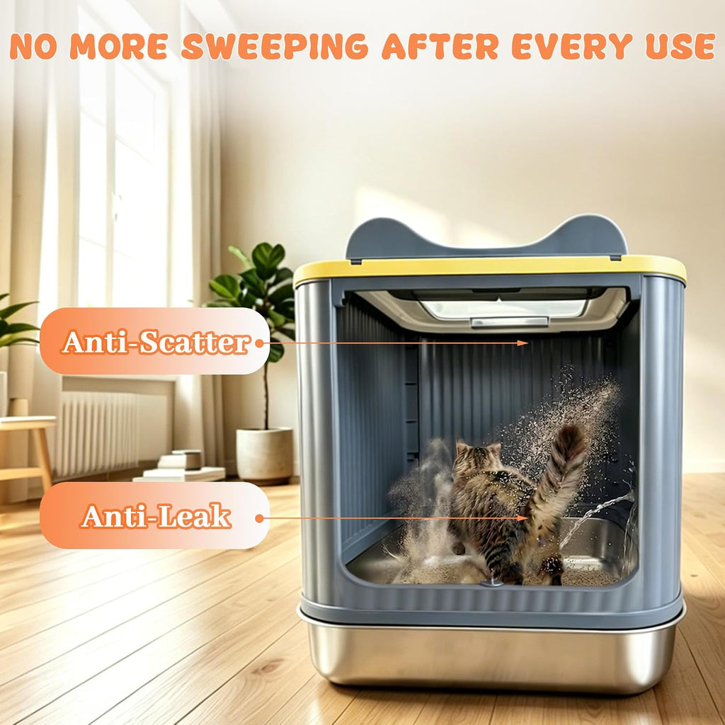 Stainless Steel Cat Litter Box Enclosed, Small, Dual Entry, Pull-Out Tray