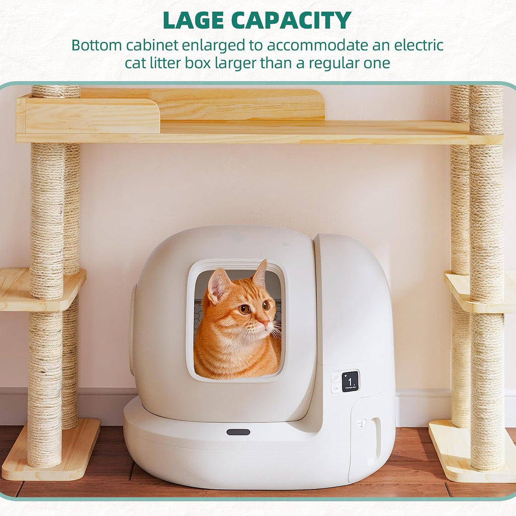 Wood Cat Tower for Automatic Litter Box, 60''H Cat Tree, 4 Tier