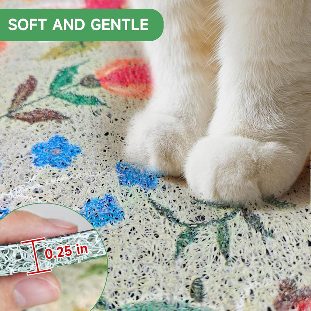 Cat Litter Mat, 24" x 16" Litter Box mat, Upgrade Non-Slip Kitty Litter mat, Traps 100% Litter, Soft on Kitty Paws, Easy Clean for Scatter Control, Bohe cat Food mat, Urine Waterproof | Traps 100% Litter, Cute litter mat for litter box, Soft on Kitty P...
