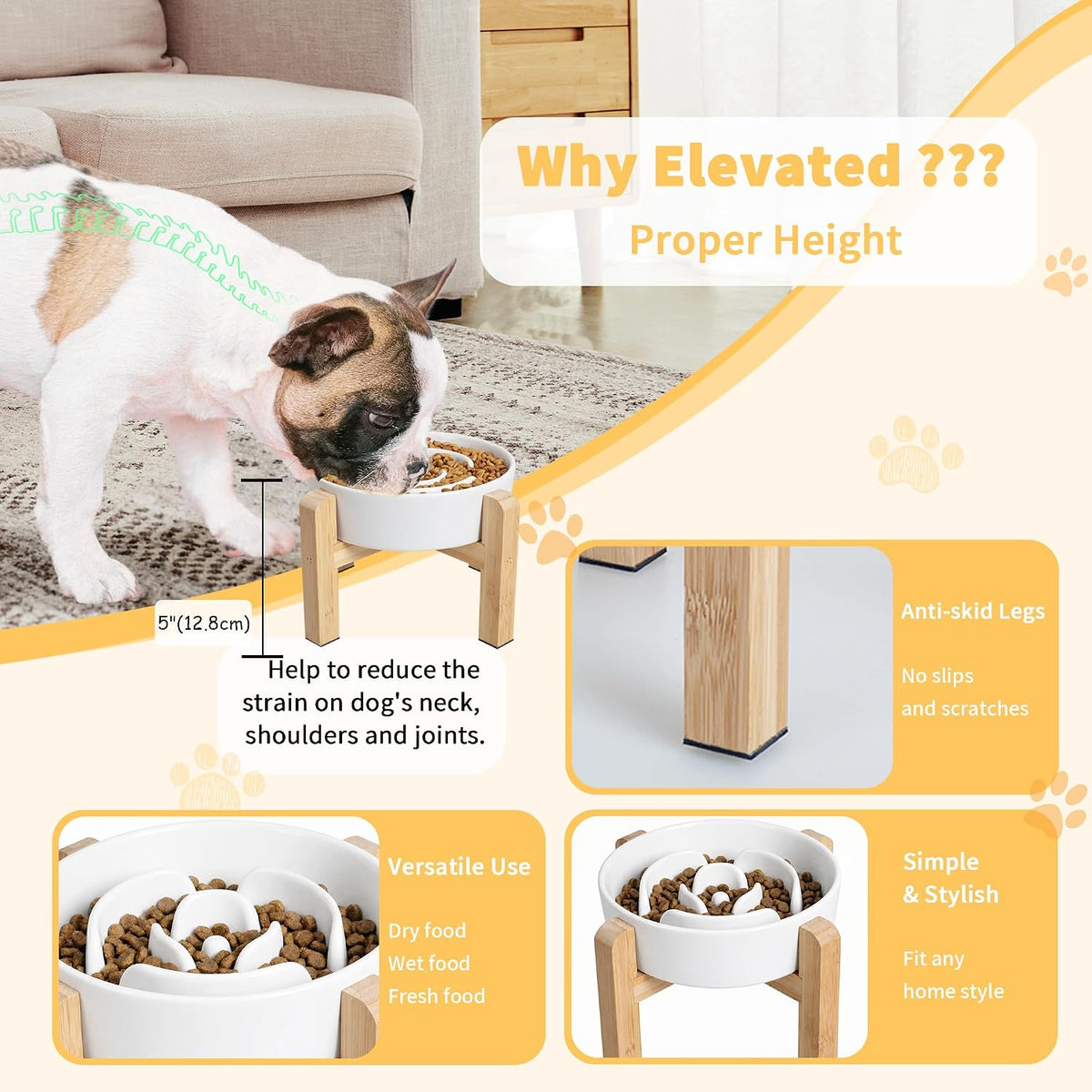 Elevated Slow Feeder Dog Bowl, 6.7" Ceramic Maze Dog Bowl with Stand