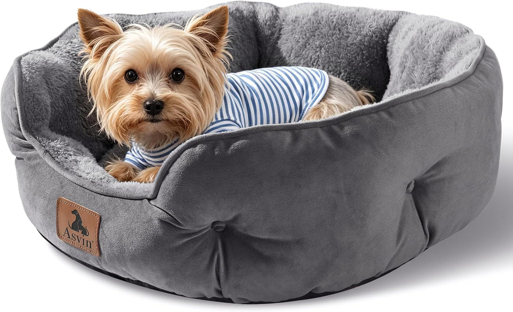 Asvin Medium Dog Bed for Medium Dogs, Cat Beds for Indoor Cats, Pet Bed for Puppy and Kitty, Extra Soft & Machine Washable with Anti-Slip & Water-Resistant Oxford Bottom, Grey, 25 inches