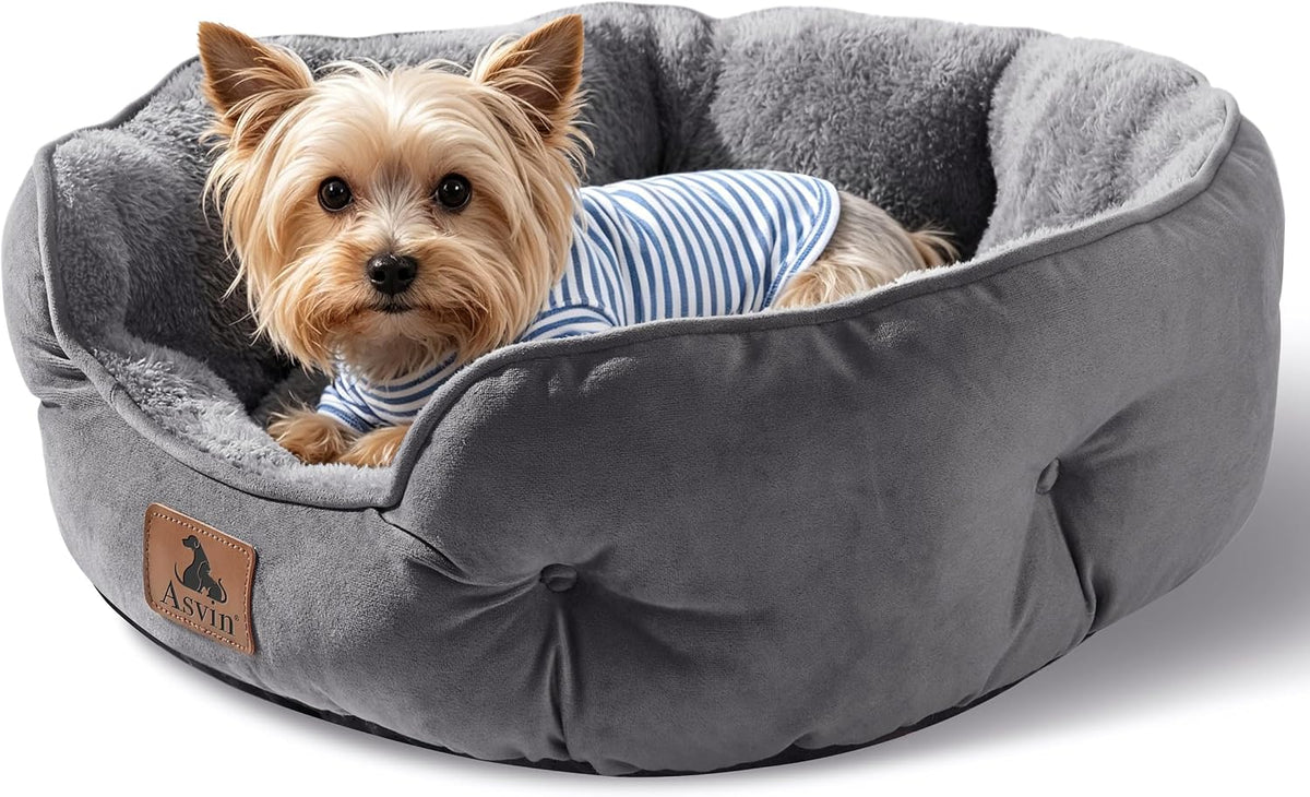 Asvin Medium Dog Bed for Medium Dogs, Cat Beds for Indoor Cats, Pet Bed for Puppy and Kitty, Extra Soft & Machine Washable with Anti-Slip & Water-Resistant Oxford Bottom, Grey, 25 inches