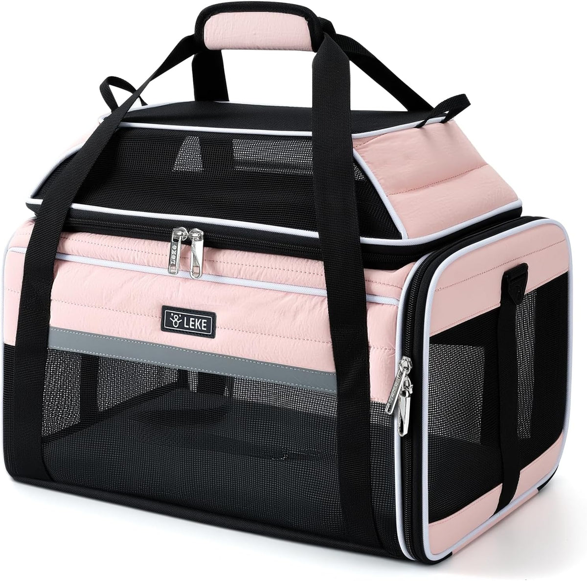 Lekereise Top-Expandable Pet Carrier 17x11x9.5 Inch Alaska Hawaiian Airline Approved Soft Sided Underseat with Locking Safety Zippers Anti-Scratch Mesh