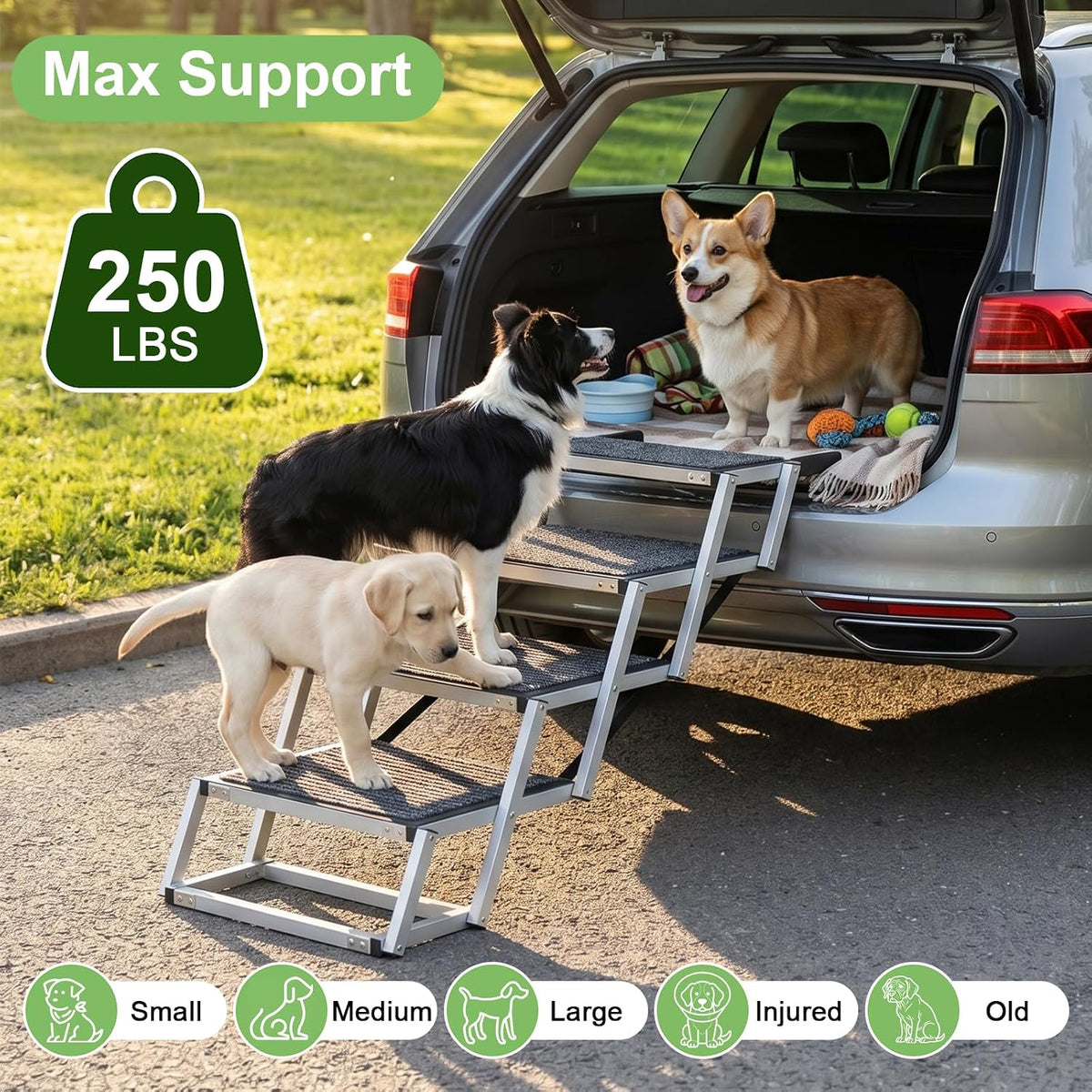 Dog Stairs for Car, Foldable Dog Ramp for Large Dogs, Pet Steps