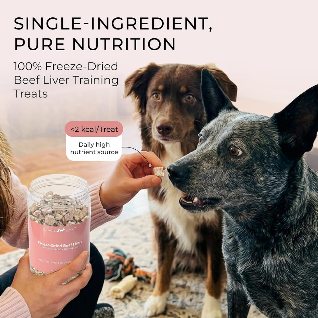 BLACK FOX Freeze-Dried Beef Liver Dog Treats & Cat Treats | Beef Liver Treats for Dogs | 260 Treats, 4oz | Single Ingredient, Raw, Grain-Free, Human Grade | High Protein Training Treats