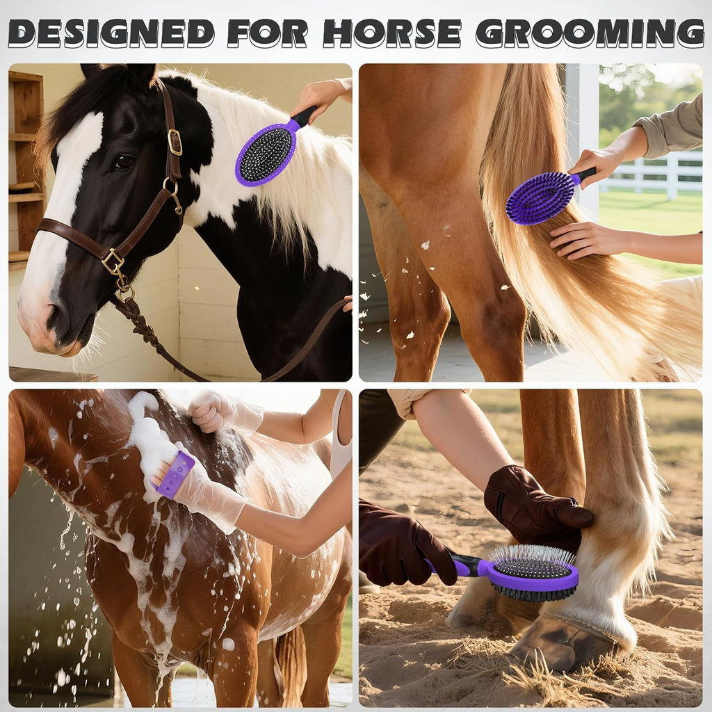 2PCS Pet Grooming Tools - Double-Sided Brush for Shedding and Bathing, Suitable for Short/Long Haired Dogs Cats and Horses, Deshedding Dog Brush, Mane & Tail Combs for Horses - Pet Supplies (Purple)