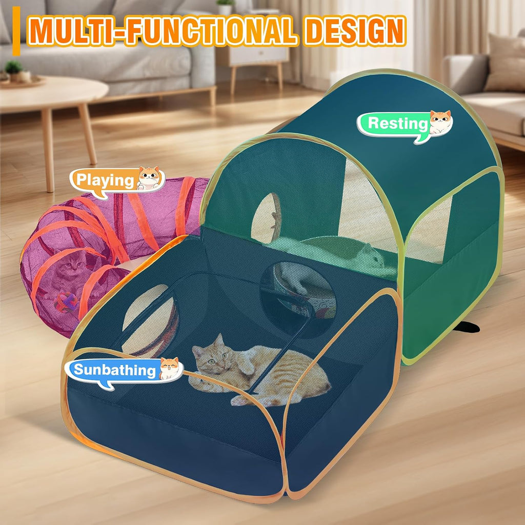 Tailtastic Indoor/Outdoor Cat Playpen with Surround Tunnel 2 Zones Black
