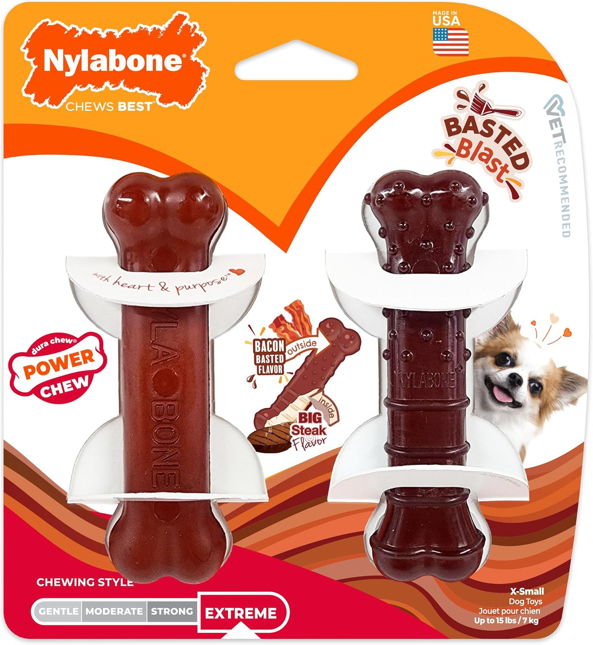 Nylabone Power Chew Basted Blast Dog Chew Toys, X-Small, 2 Count