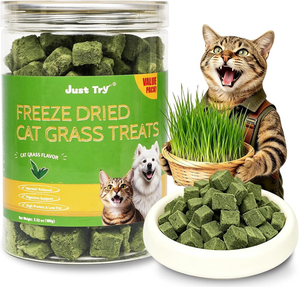 Just Try 3.52 oz Freeze Dried Cat Grass Treats Hairball Control & Healthy