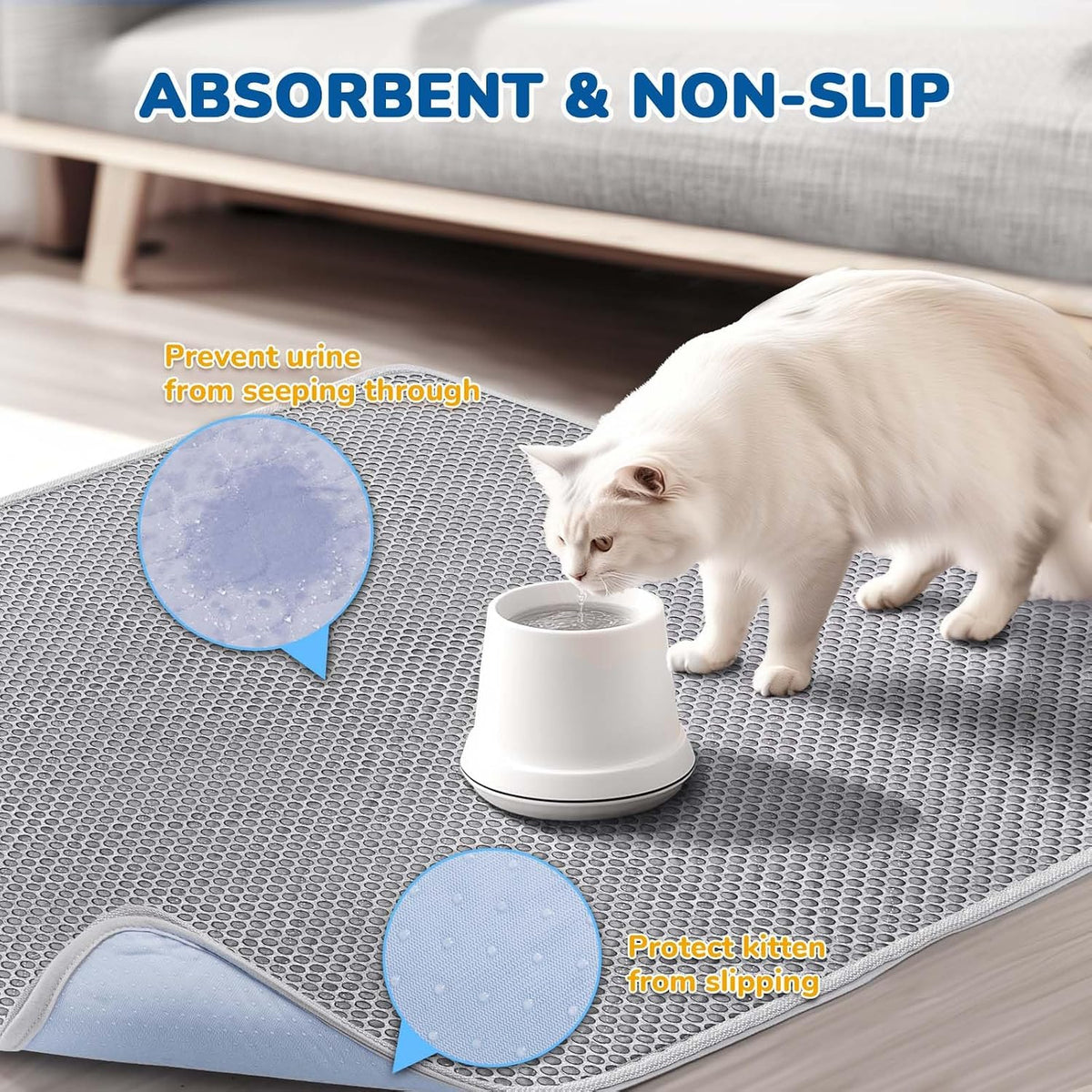 BurgeonNest Cat Litter Mat 47" x 35" XL, Washable Urine-Proof Non-Slip Gray | Machine Washable, Upgraded Felt & Fabric Material Litter Mat for Fewer Creases, Hold 3-4 Litter Boxes, Soft on Paws