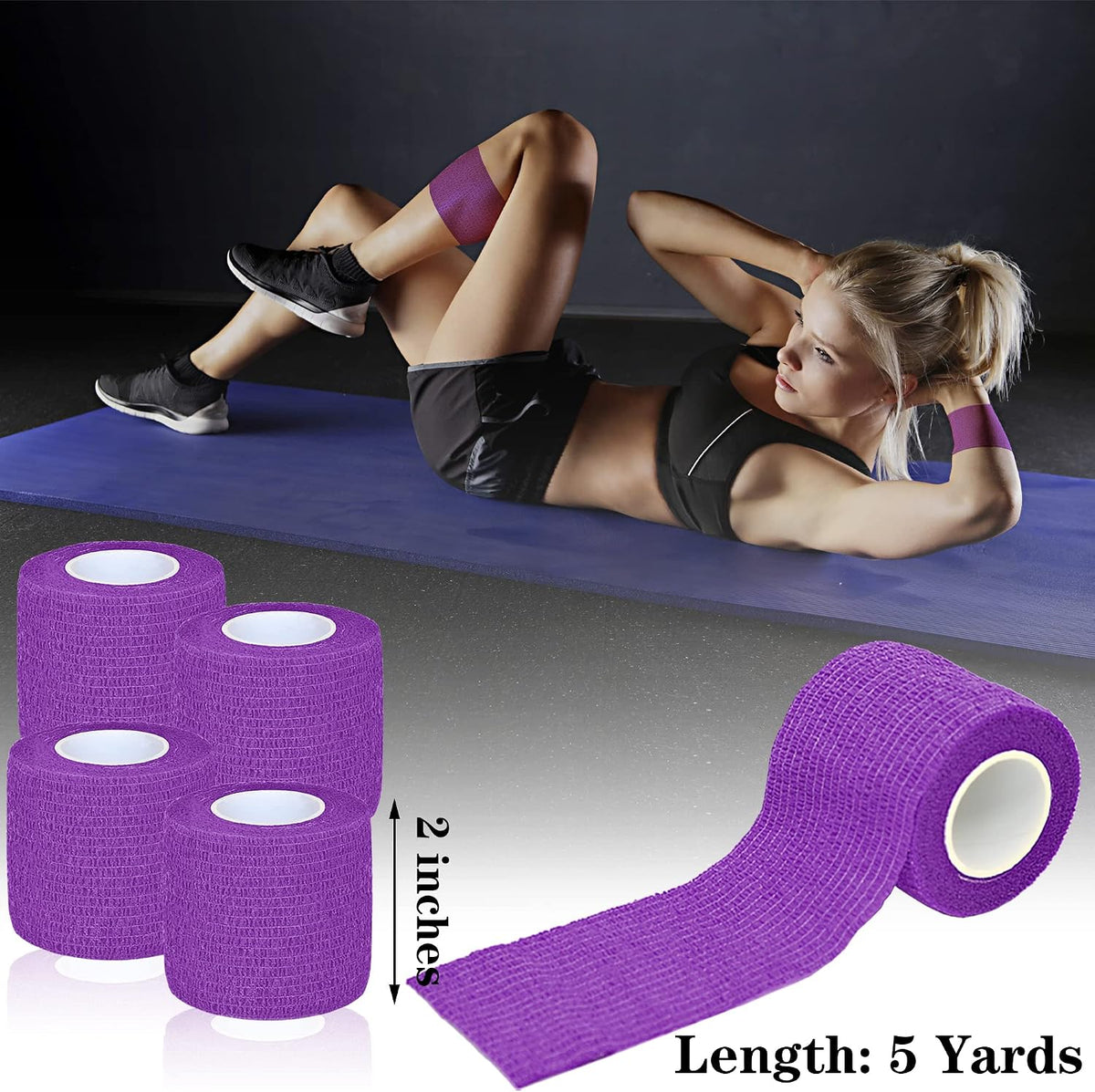 8 Pack 2 in x 5 Yards Cohesive Wrap Self Adhesive Bandage Wrap Elastic Self Adherent Wrap Self Stick Vet Tape for Athletic, Wrist, Ankle, Knees, Pets (Dark Purple)