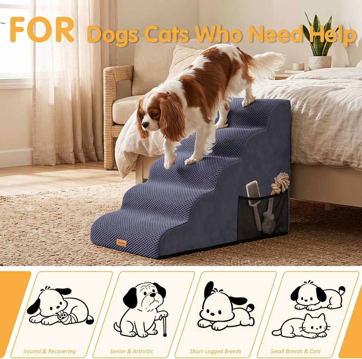 Topmart High Density Foam Dog Steps 5 Tiers, Extra Wide Deep Pet Steps
