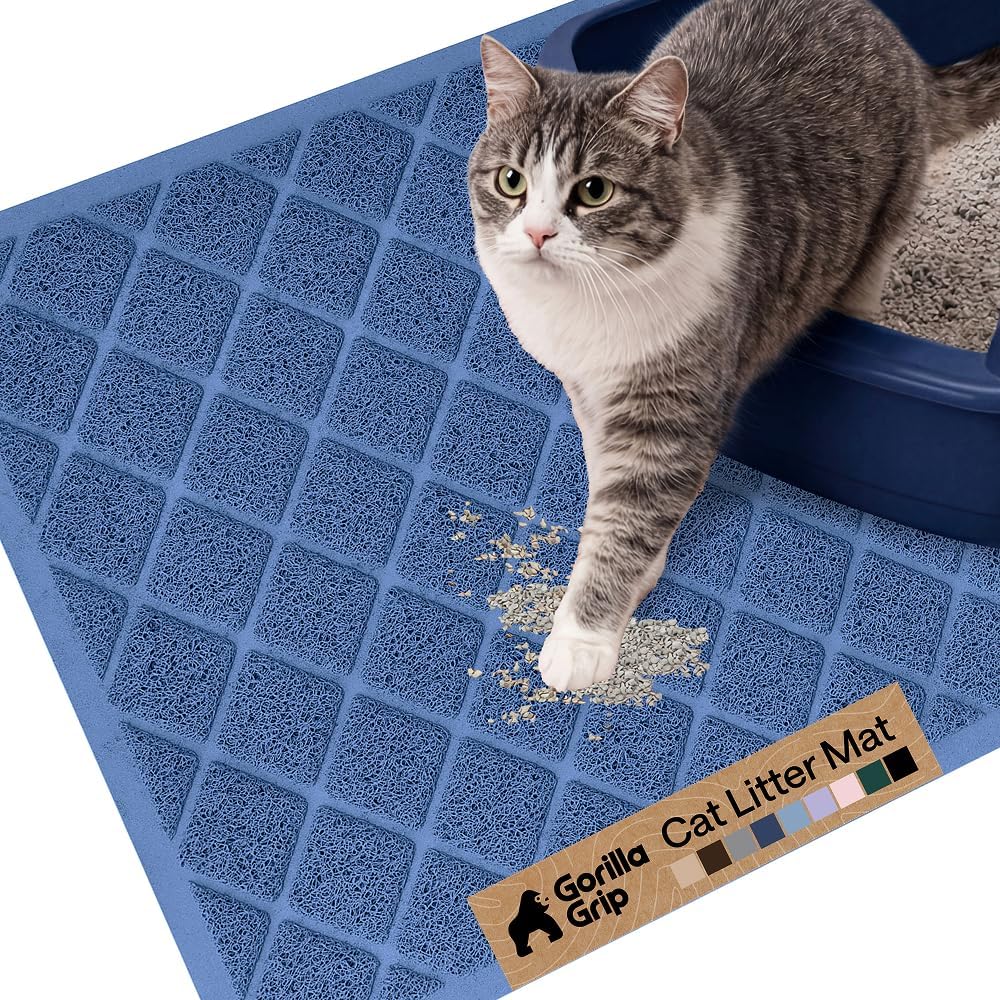 GORILLA GRIP Cat Litter Mat, Coiled Mesh Trapping Mats, 24x17 Navy