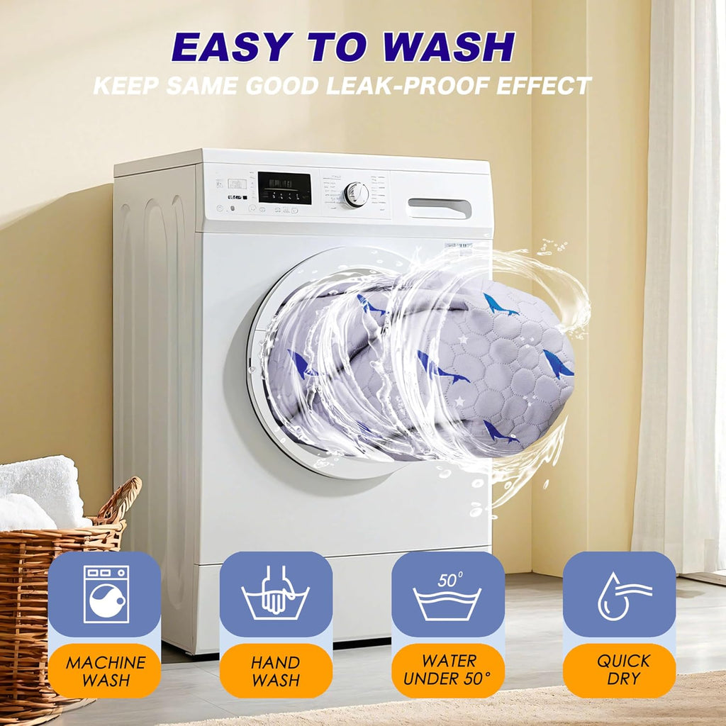 Washable Dog Pee Pads, Non-Slip Waterproof, 32 x 52 in, 2 Pack, Dolphin | Super absorbent, waterproof and non-slip; washable, reusable dog pads for crates, playpens, floors, furniture and travel