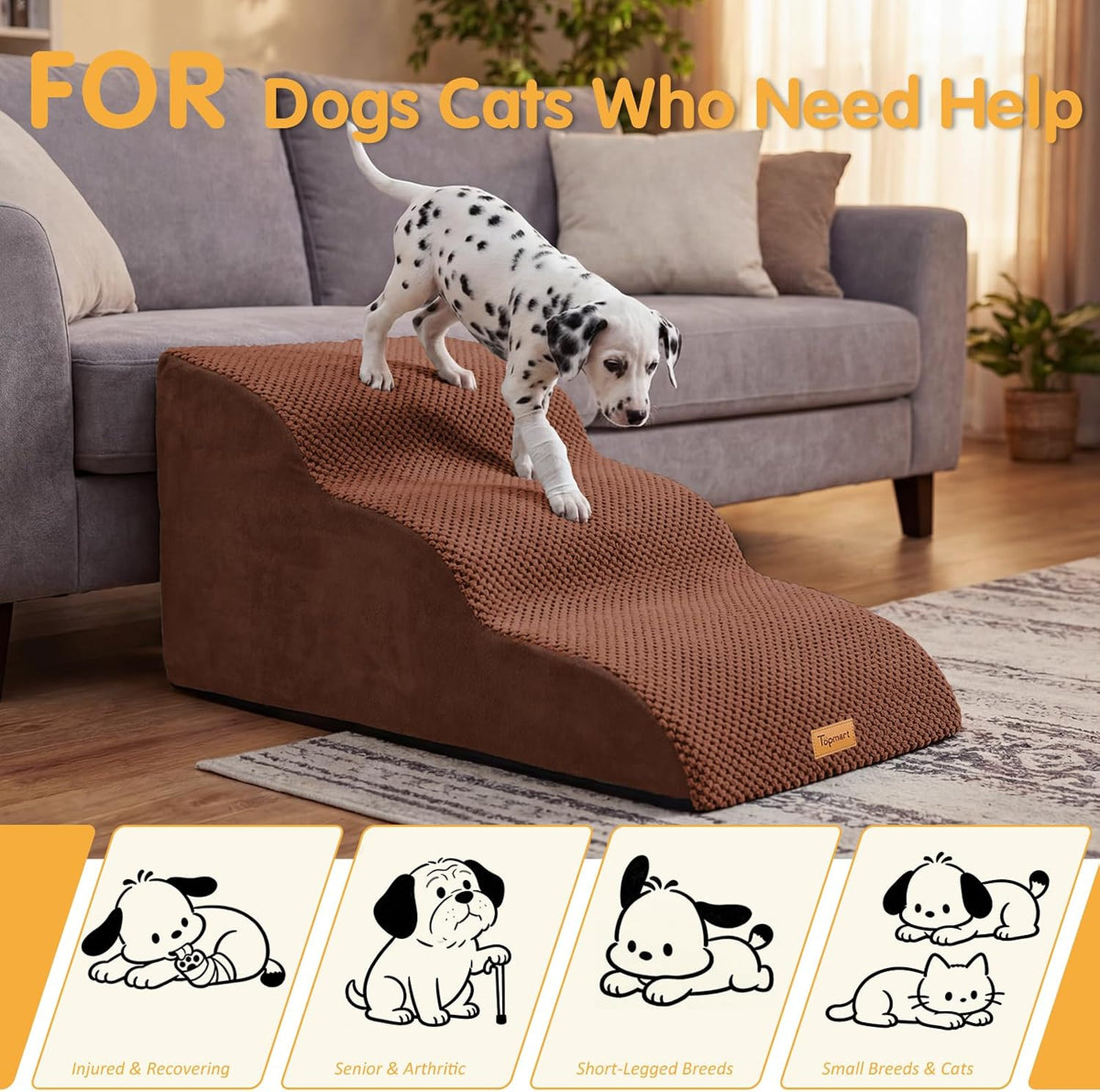 Topmart High Density Extended Foam Dog Ramp&Steps 3 Tiers,15.7" High