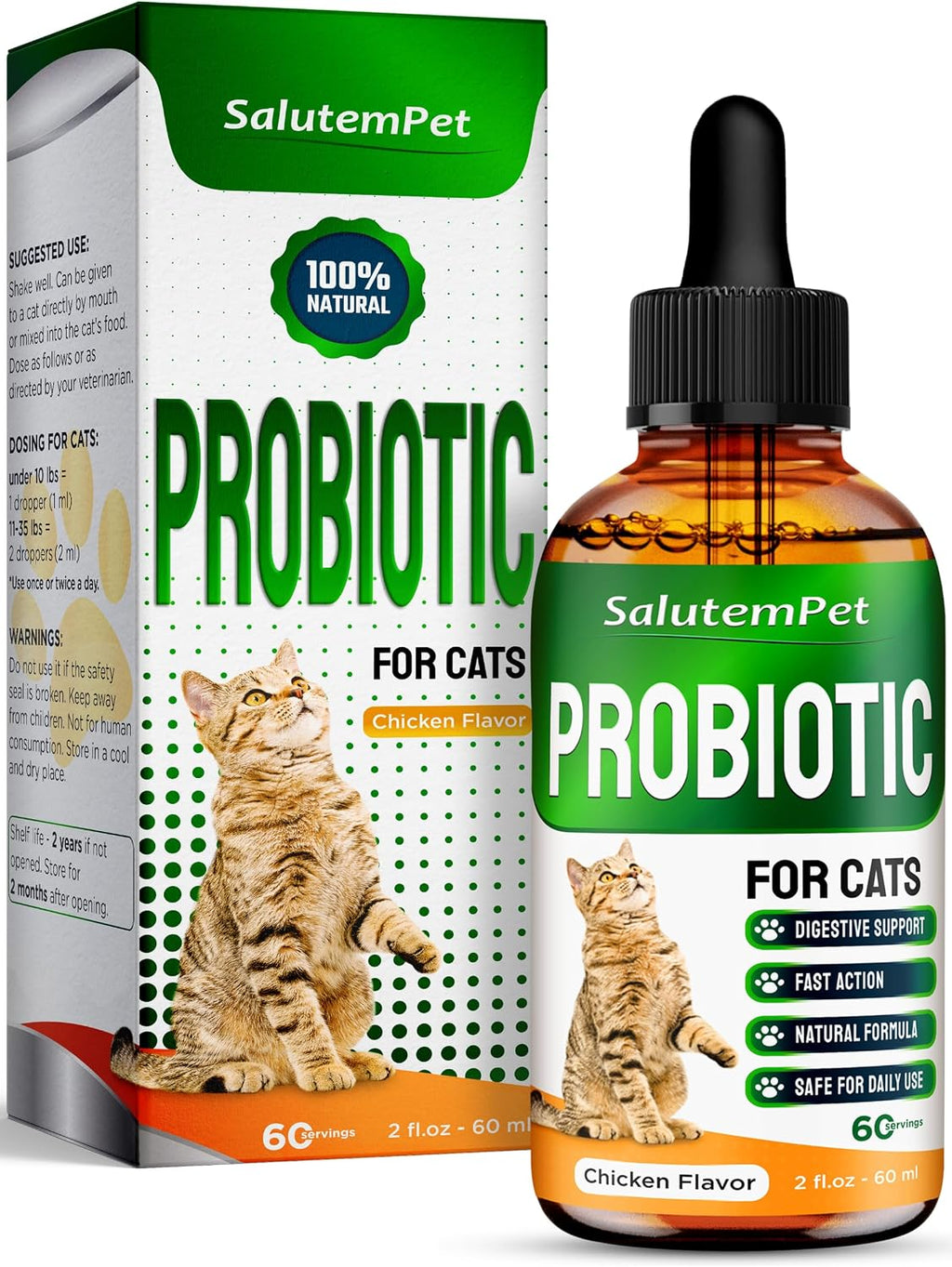 Cat Probiotic Helps with Colic, Upset Stomach, Diarrhea, Gas, and Bloating – Advanced Prebiotics & Probiotics for Cats Digestive Support – Enriched with Chicken Flavor – 2 Oz