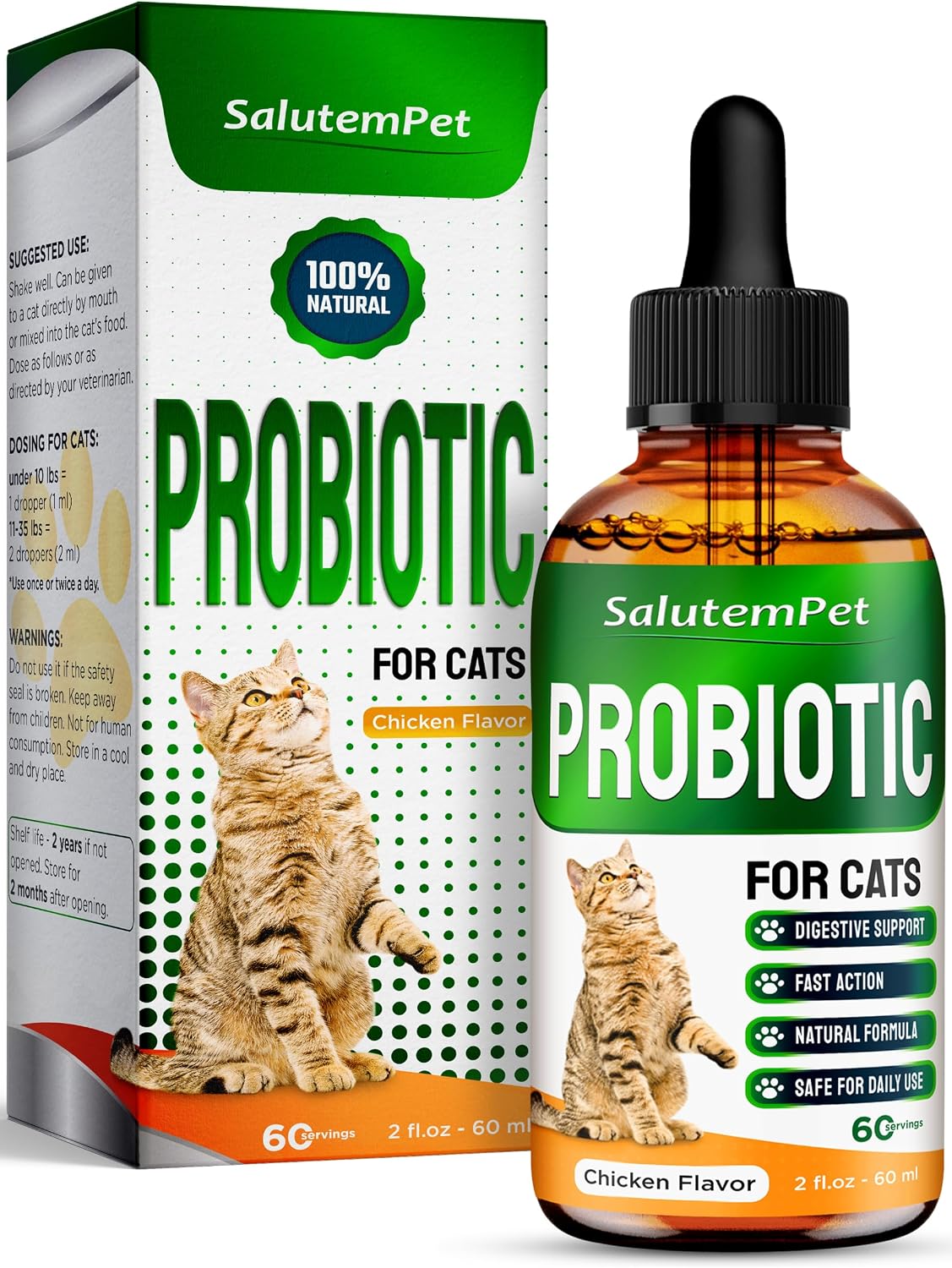 Cat Probiotic Helps with Colic, Upset Stomach, Diarrhea, Gas, and Bloating – Advanced Prebiotics & Probiotics for Cats Digestive Support – Enriched with Chicken Flavor – 2 Oz